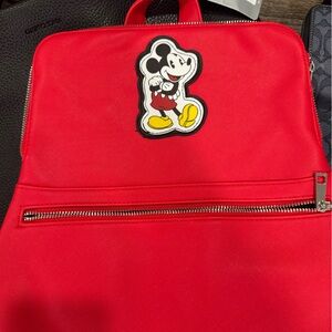 Red Backpack with Mickey Mouse Patch